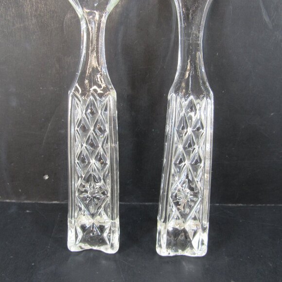 Vintage Anchor Hocking Wexford Pressed Glass Diamond Pattern Salad Serving Set - Picture 3 of 6